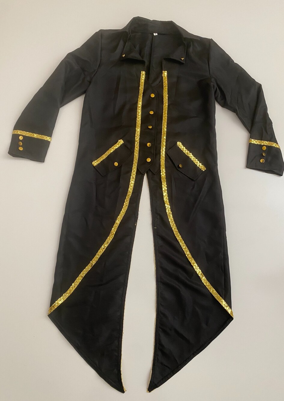 Unisex Medieval Steampunk Tailcoat Jacket Size S Black Gold Victorian Pirate Cos